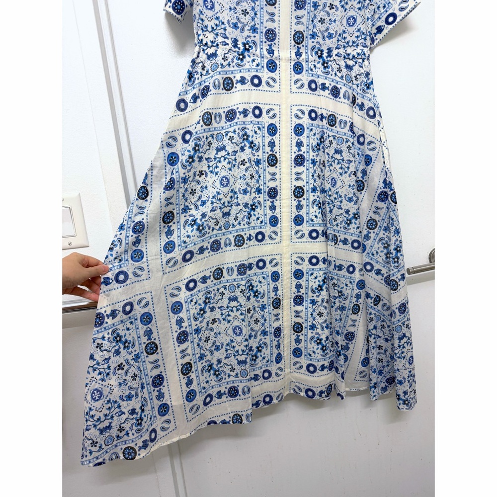Tory Burch Pisces Dream Printed Shirt Dress Midi Blue Floral Paisley Bandana S - Picture 14 of 16
